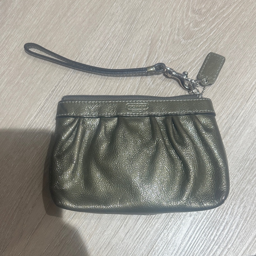 Coach Metallic Grey Wristlet Clutch